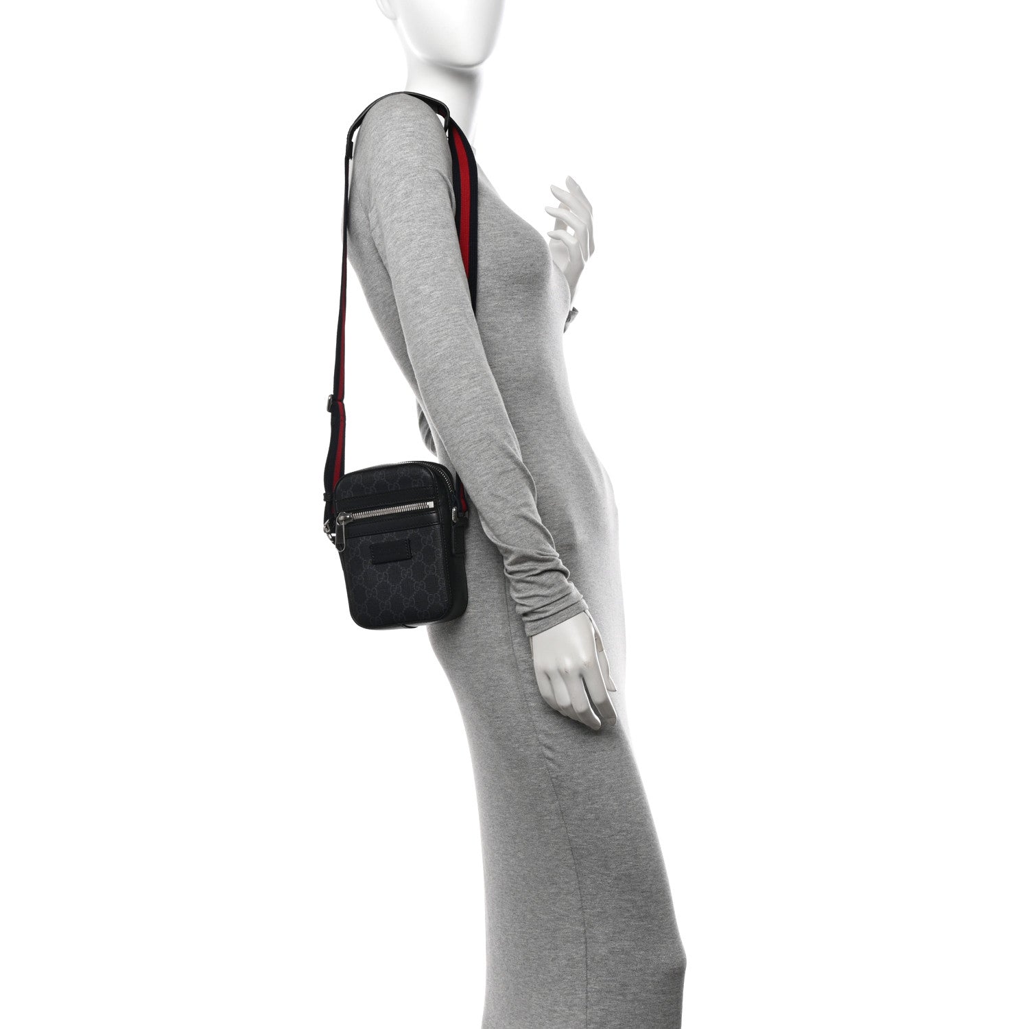 Gucci GG Supreme Monogram Appia Calfskin Web Small Camera Messenger Bag Black Grey Black Grey 2 of 13