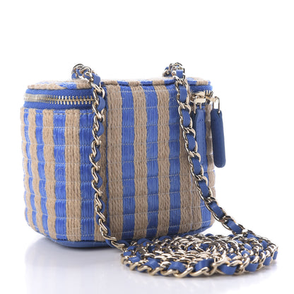 Chanel Raffia Jute Striped Mini Vanity Case With Chain Blue Beige 3 of 10