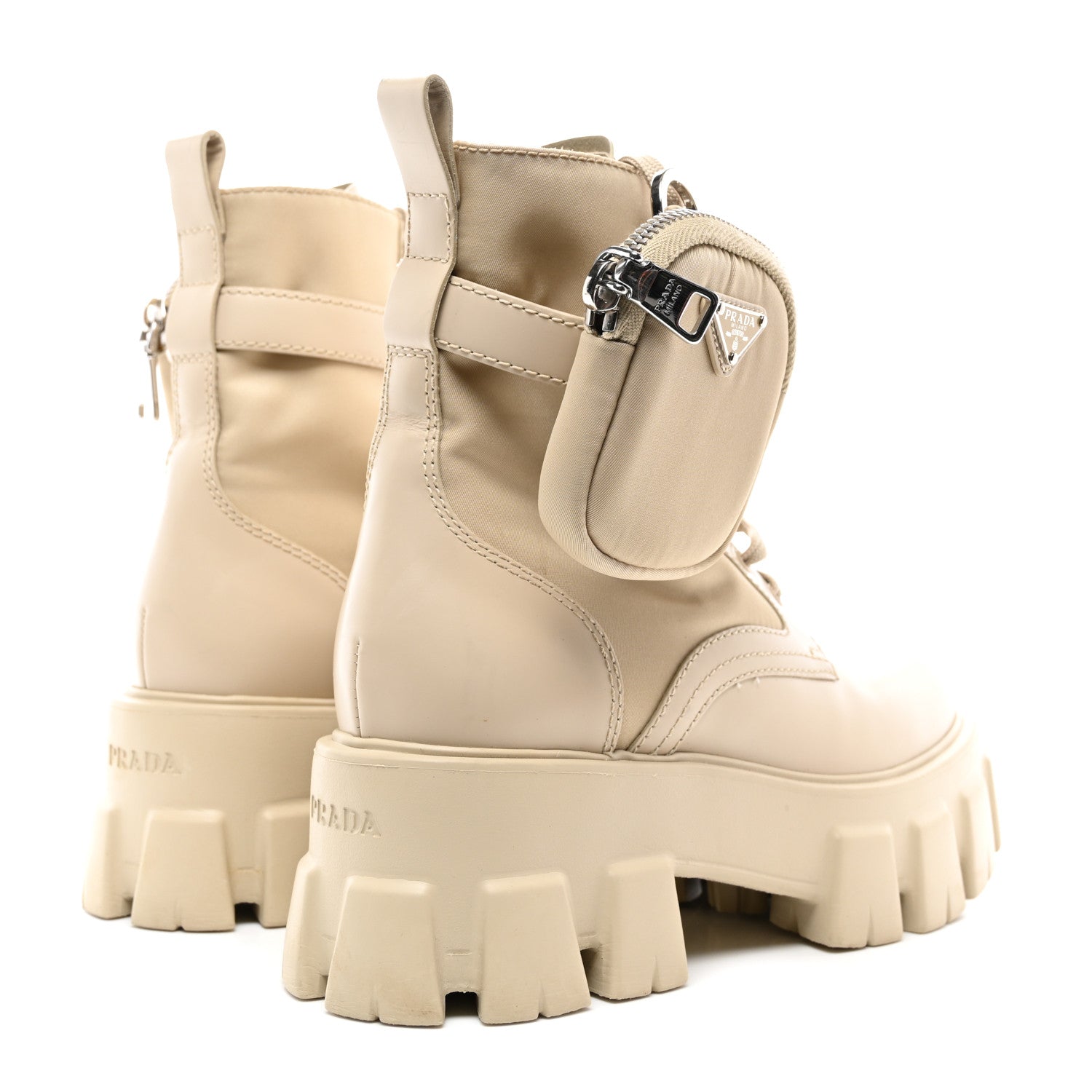 Prada Spazzolato Rois Re-Nylon Metal Triangle Logo Monolith Pouch Pocket 55mm Boots 36 Deserto 4 of 9