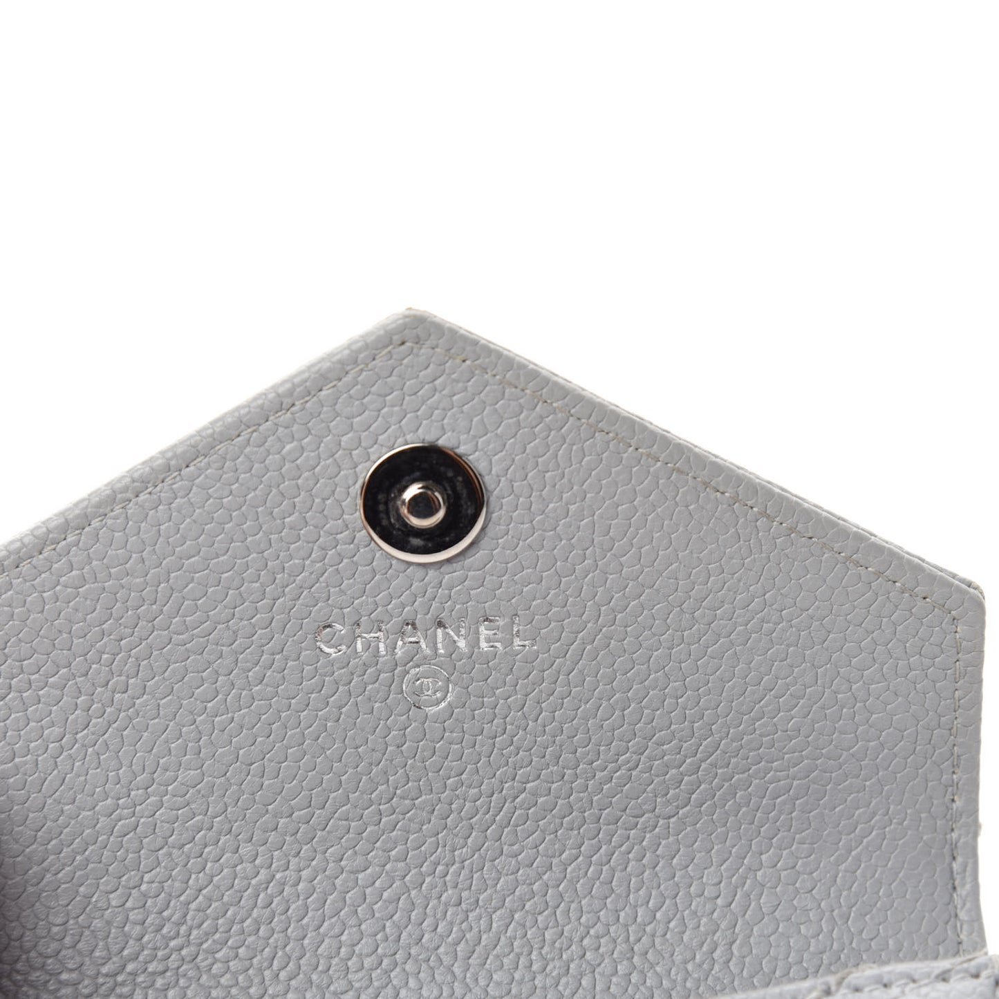 Caviar Chevron Quilted Card Holder Flap Wallet Grey