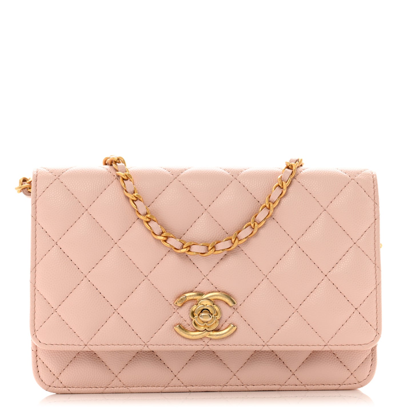 Caviar Quilted Camellia Wallet On Chain WOC Light Pink