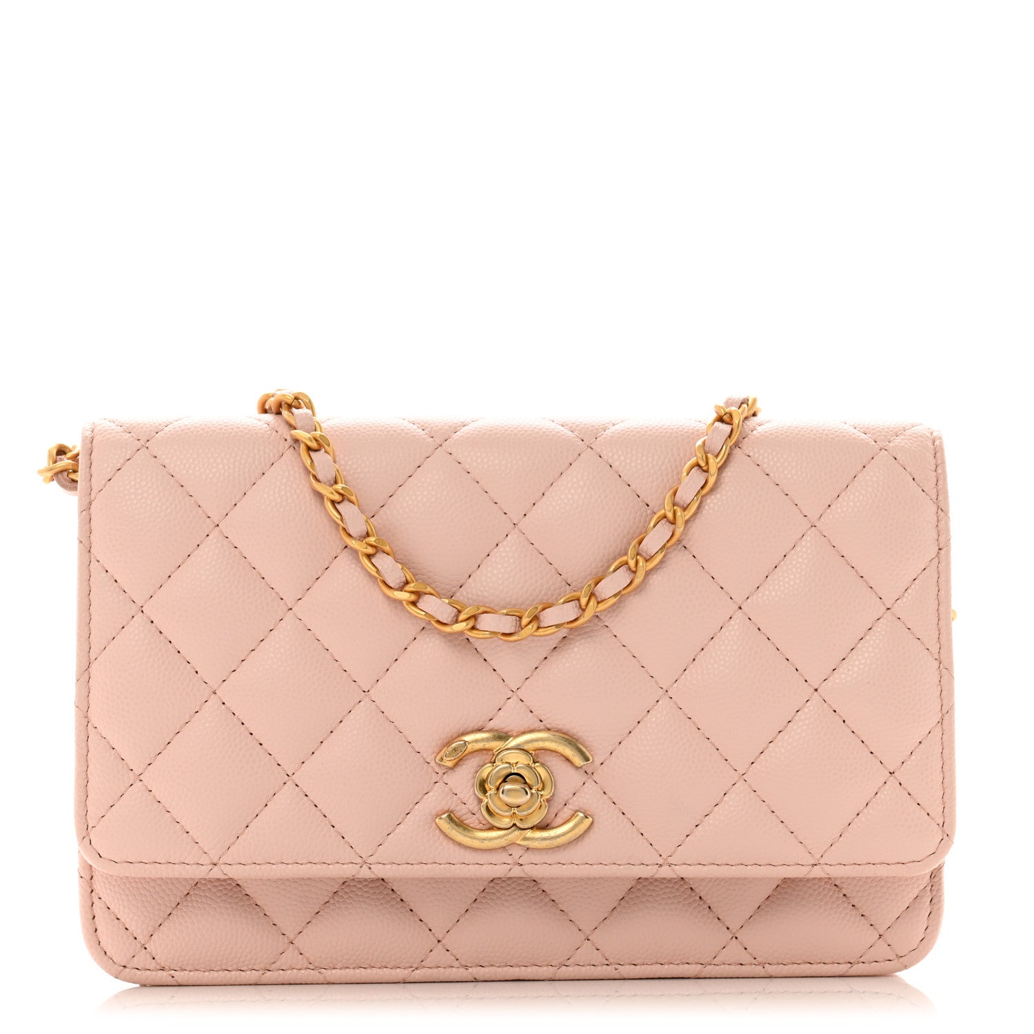 Chanel Caviar Quilted Camellia Wallet On Chain WOC Light Pink 1 of 14