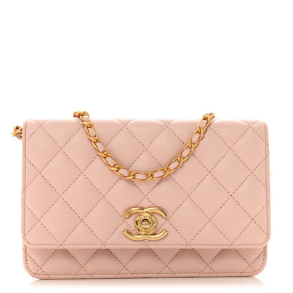 Chanel Caviar Quilted Camellia Wallet On Chain WOC Light Pink 1 of 14