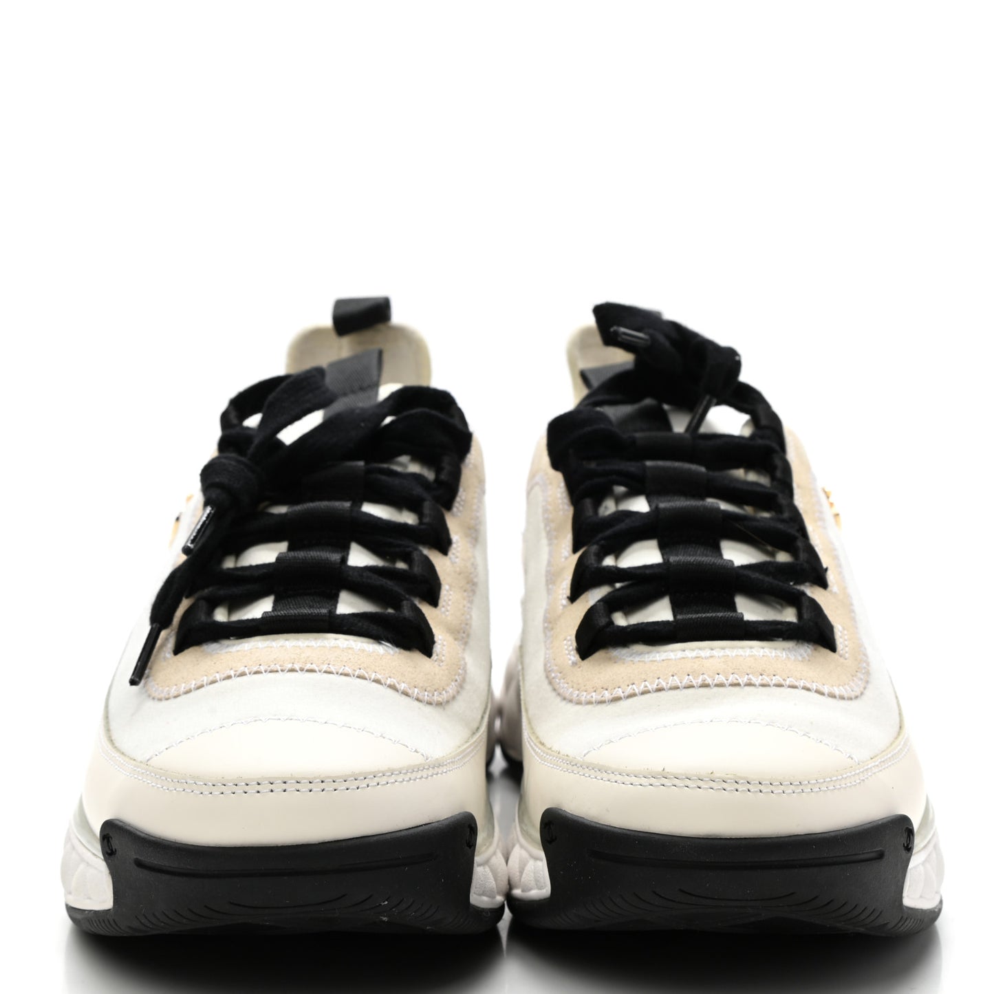 Velvet Calfskin Mixed Fibers CC Sneakers 40 Ivory Black