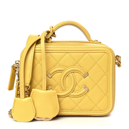 Chanel Caviar Quilted Small CC Filigree Vanity Case Yellow 1 of 10