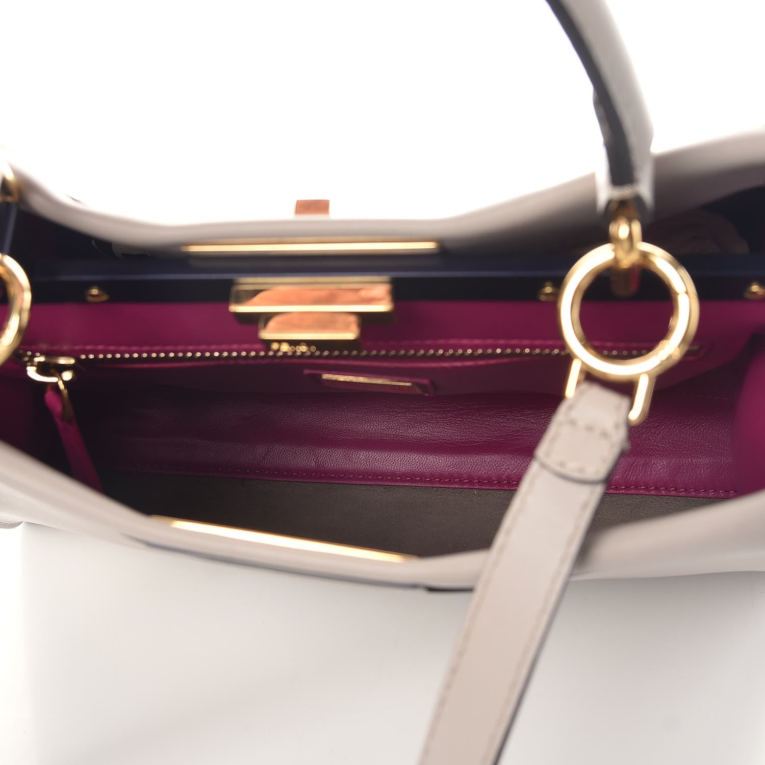 Fendi Vitello Seta Shiny Nappa Medium Peekaboo Iconic Satchel Grigio Polvere Magenta 8 of 9