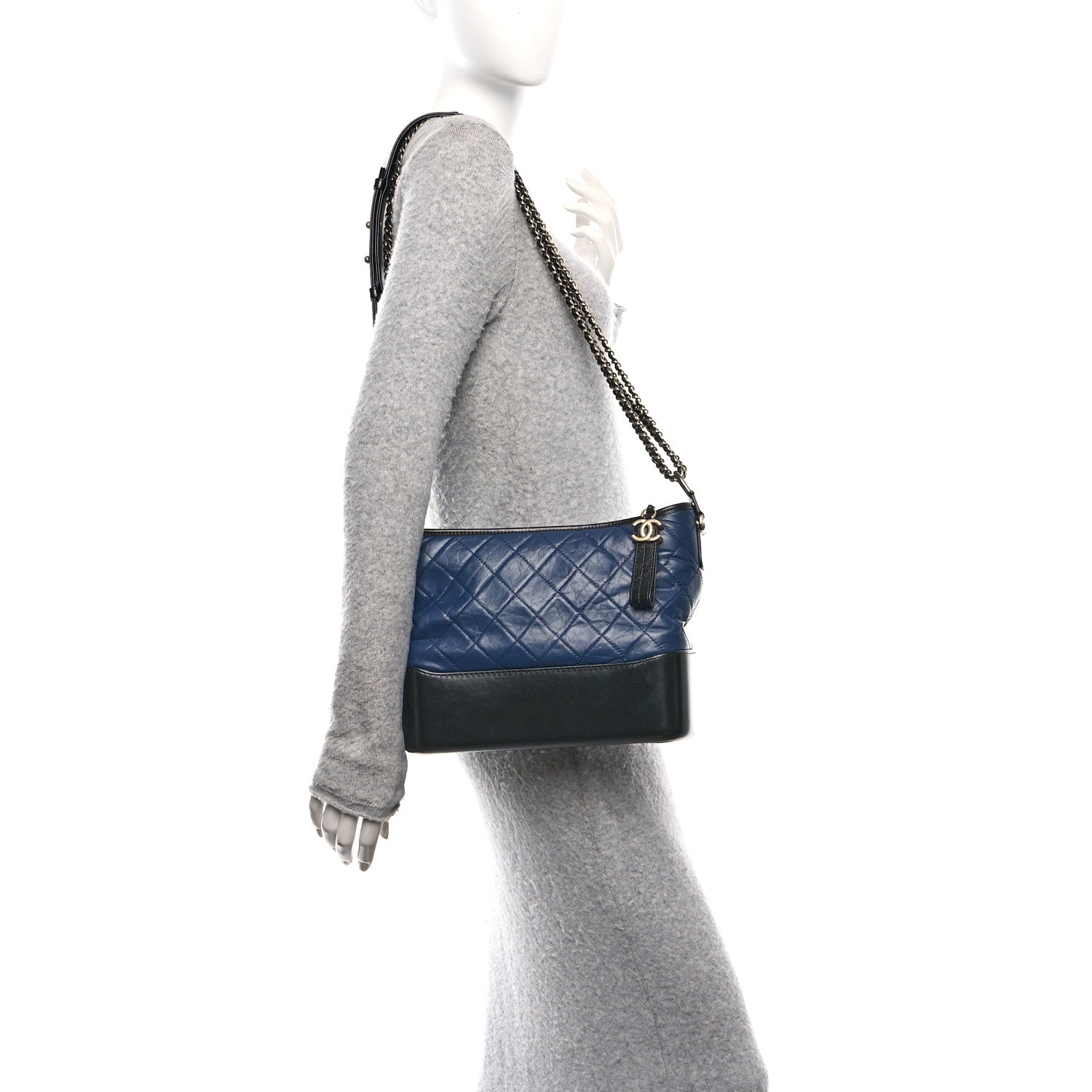 Chanel Aged Calfskin Quilted Medium Gabrielle Hobo Navy Black 2 of 10