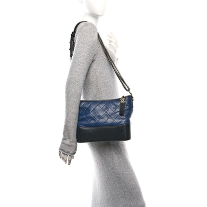 Chanel Aged Calfskin Quilted Medium Gabrielle Hobo Navy Black 2 of 10
