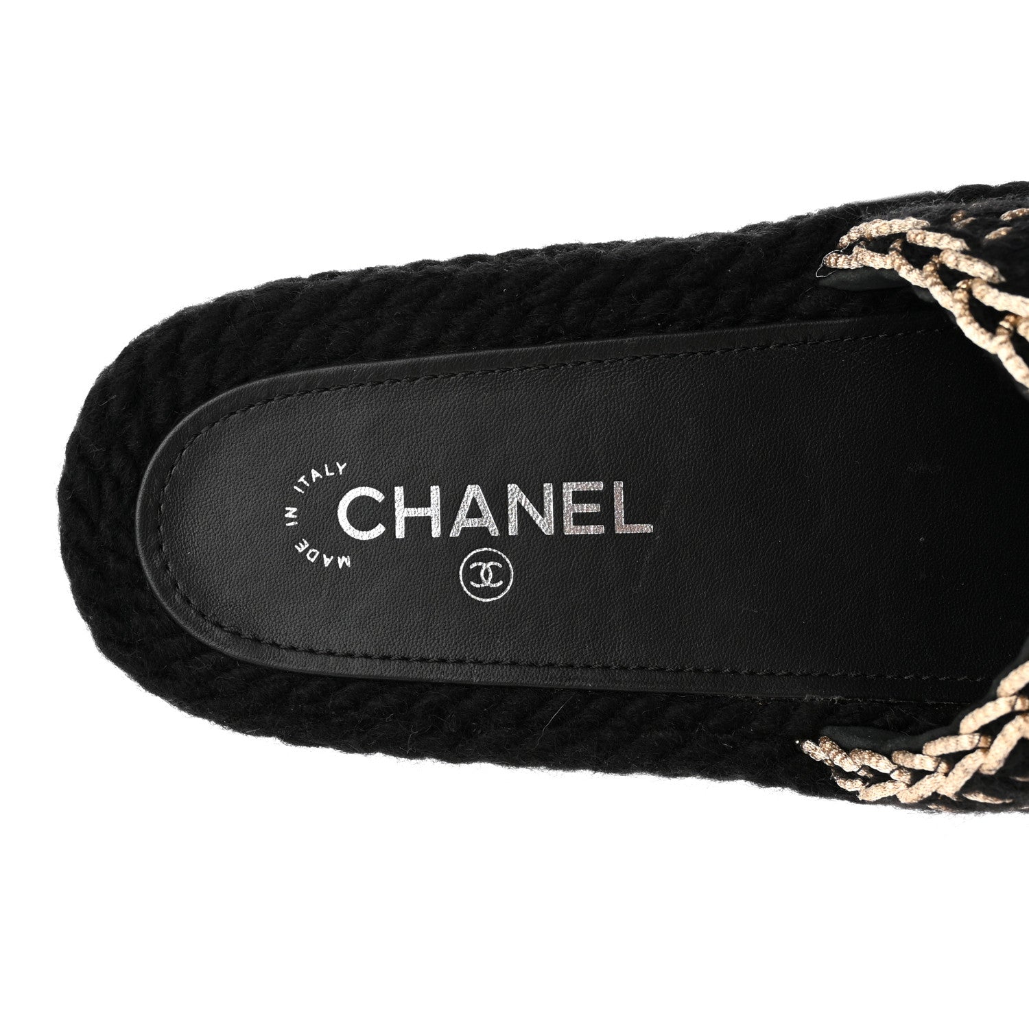 Chanel Braided Knit CC Mules 39 Black Gold 7 of 12