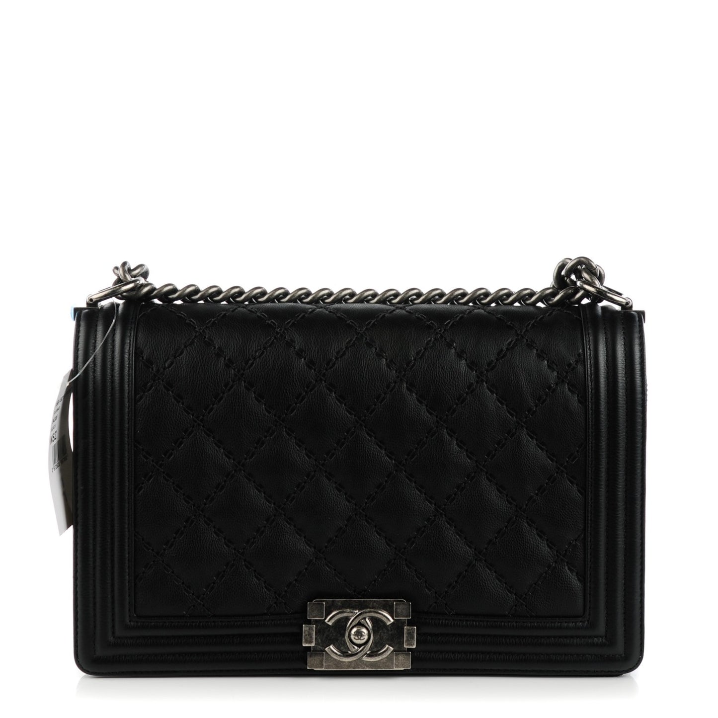 Calfskin Double Stitch Medium Boy Flap Black