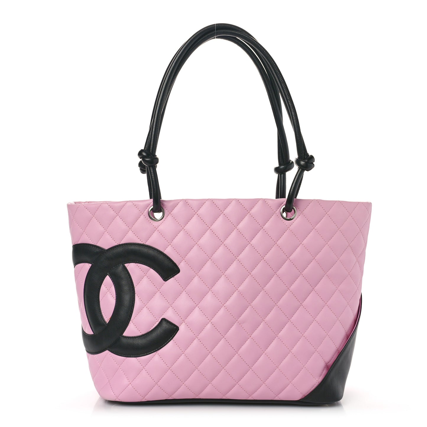 Calfskin Quilted Large Cambon Tote Pink Black
