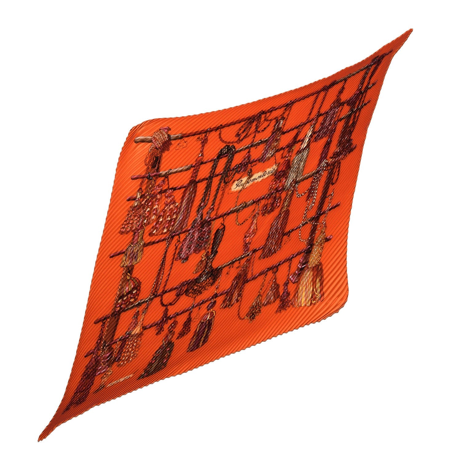 Hermes Silk Plisse Passementerie Scarf 90 Corail Cassis Jaune Orange 1 of 9