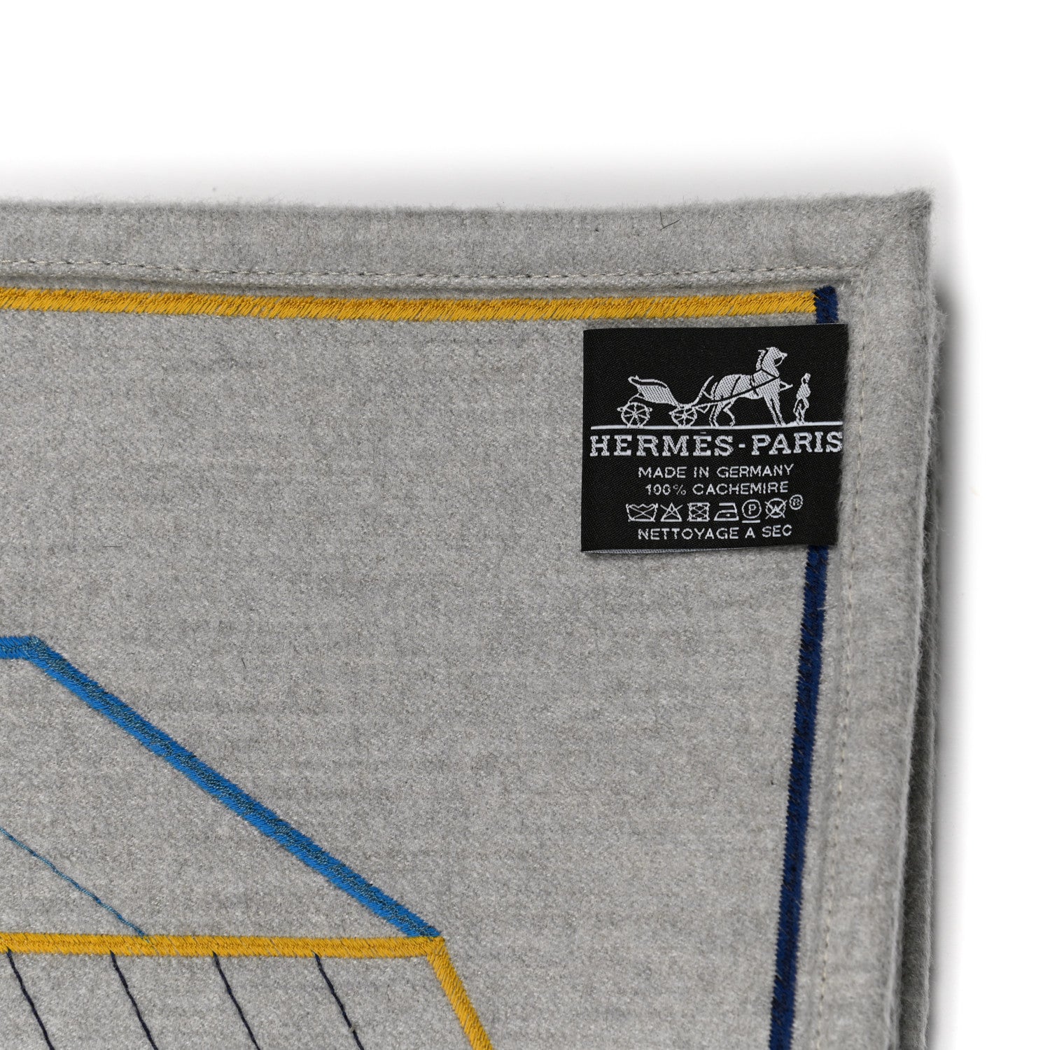 Hermes Cashmere Les Cavaliers Blanket Ocre Bleu 3 of 3
