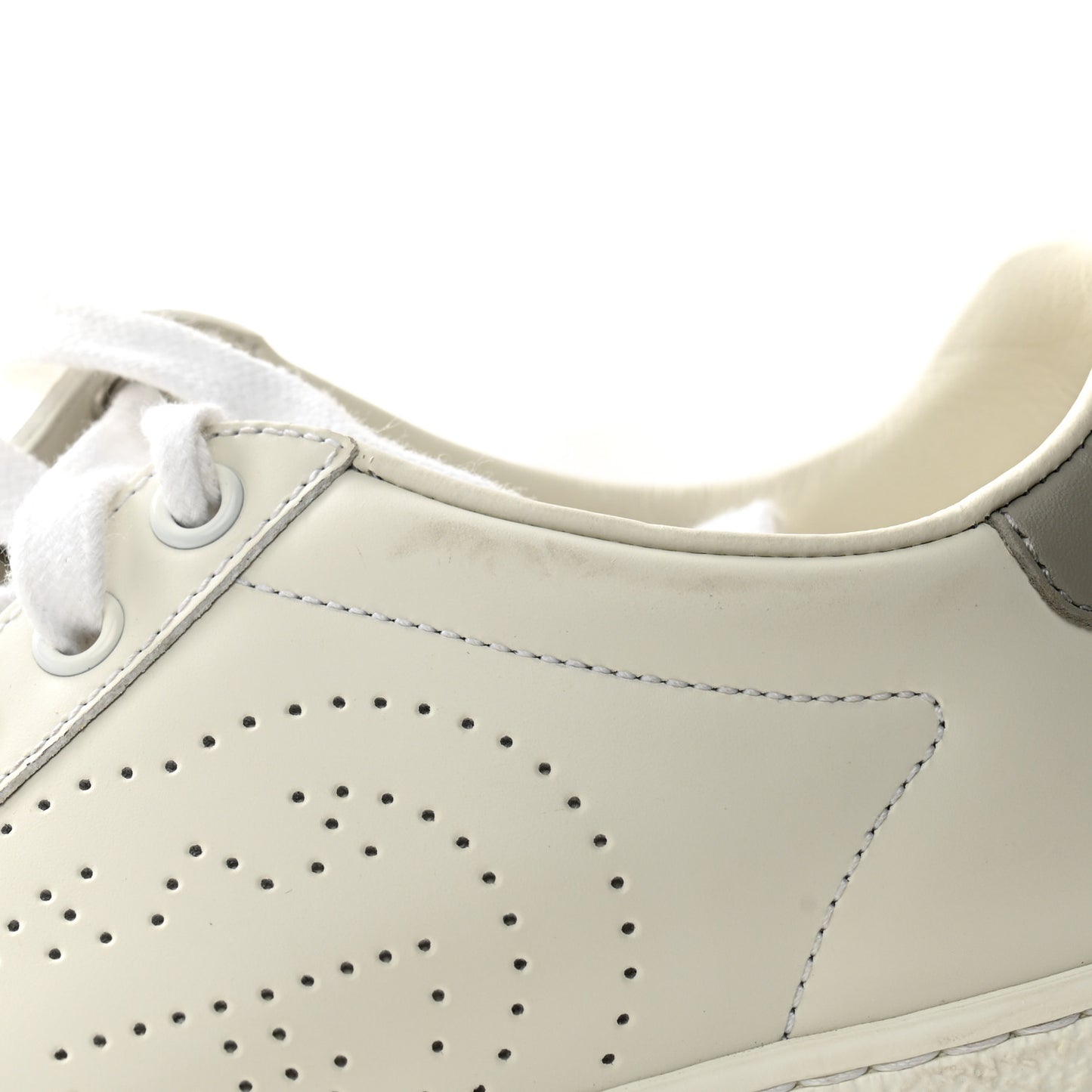 Calfskin Interlocking G Perforated Womens Ace Sneakers 37.5 White Grey Sky