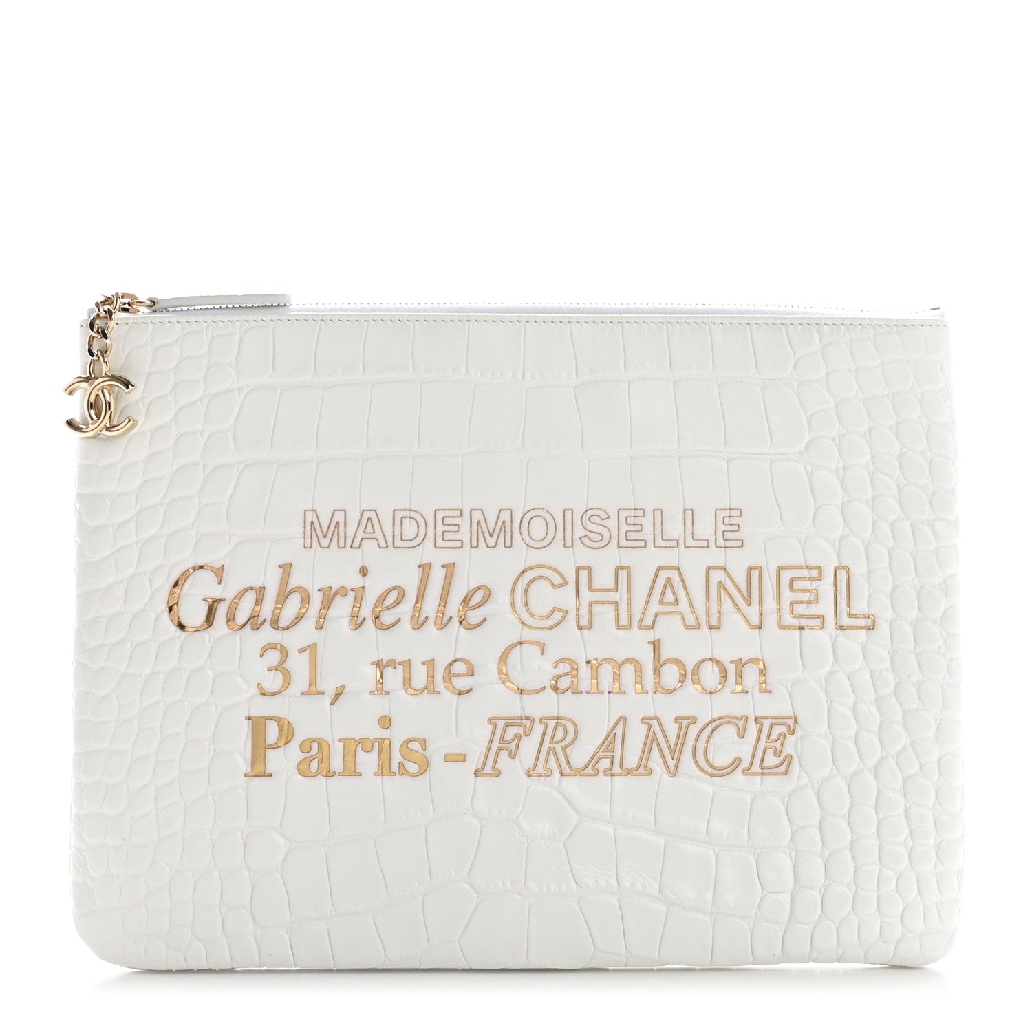 Chanel Calfskin Crocodile Embossed Cocodile Medium Cosmetic Case White Gold 1 of 8