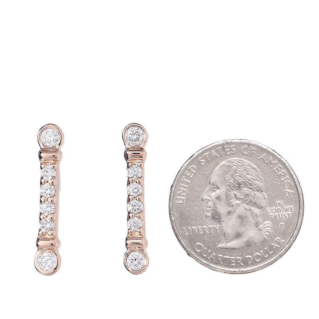 18K Rose Gold Diamond Fleur de Lis Key Bar Earrings