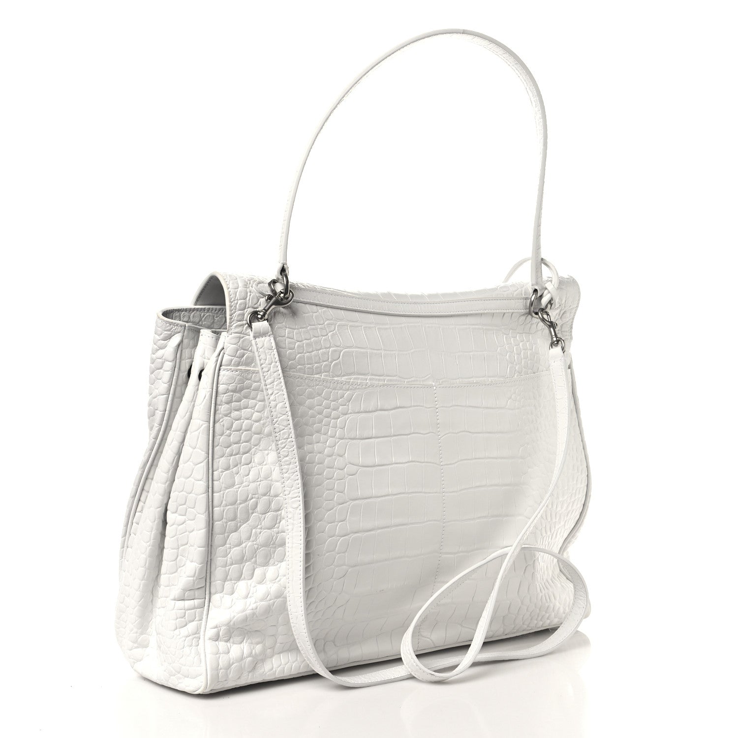 Balenciaga Shiny Calfskin Crocodile Embossed Large Rodeo Top Handle Handbag White 2 of 10