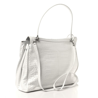 Balenciaga Shiny Calfskin Crocodile Embossed Large Rodeo Top Handle Handbag White 2 of 10