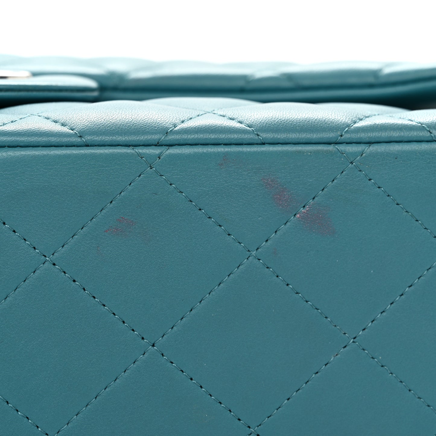 Lambskin Quilted Jumbo Double Flap Turquoise