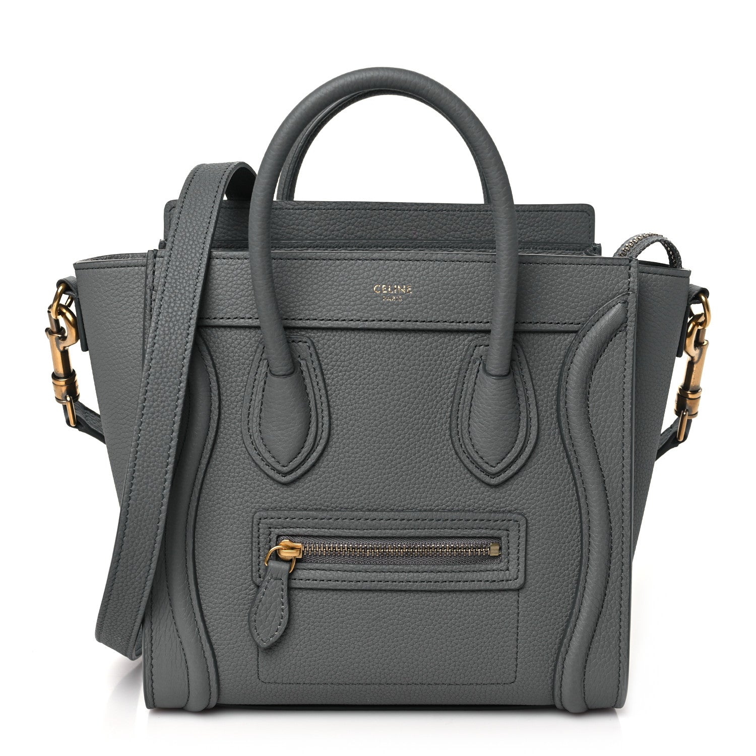 Celine Drummed Calfskin Nano Luggage Kohl 1 of 11