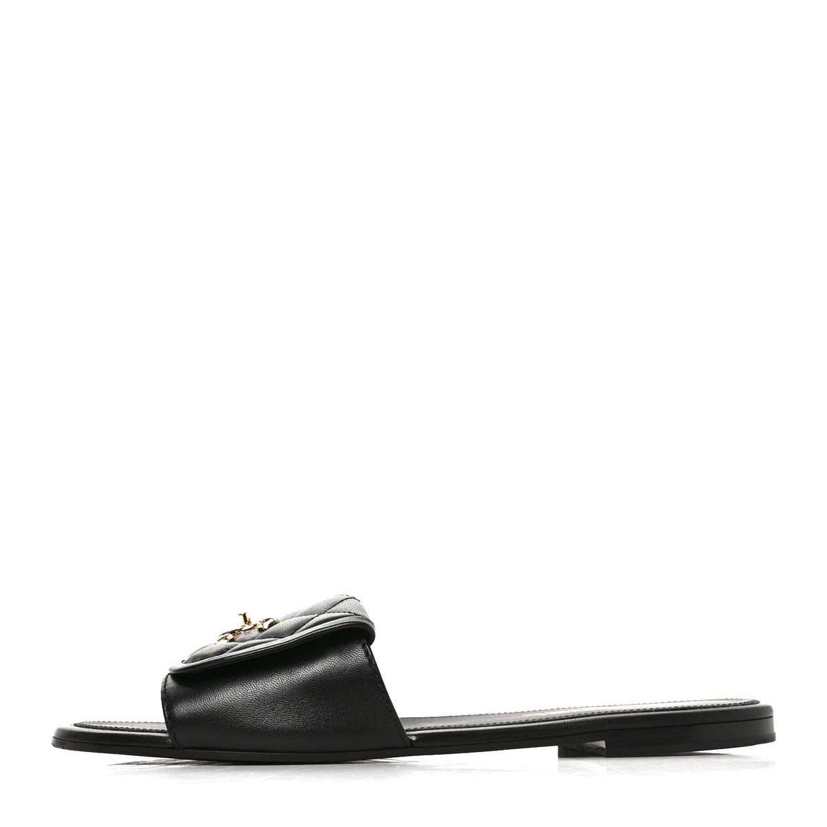 Lambskin Quilted Turnlock Flat Mules 41 Black