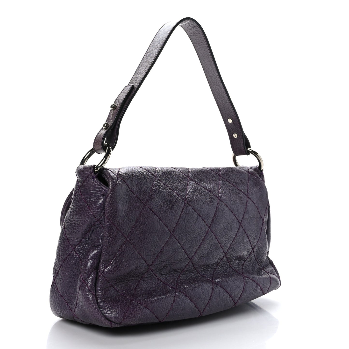 Glazed Calfskin Stitched On The Road Flap Purple