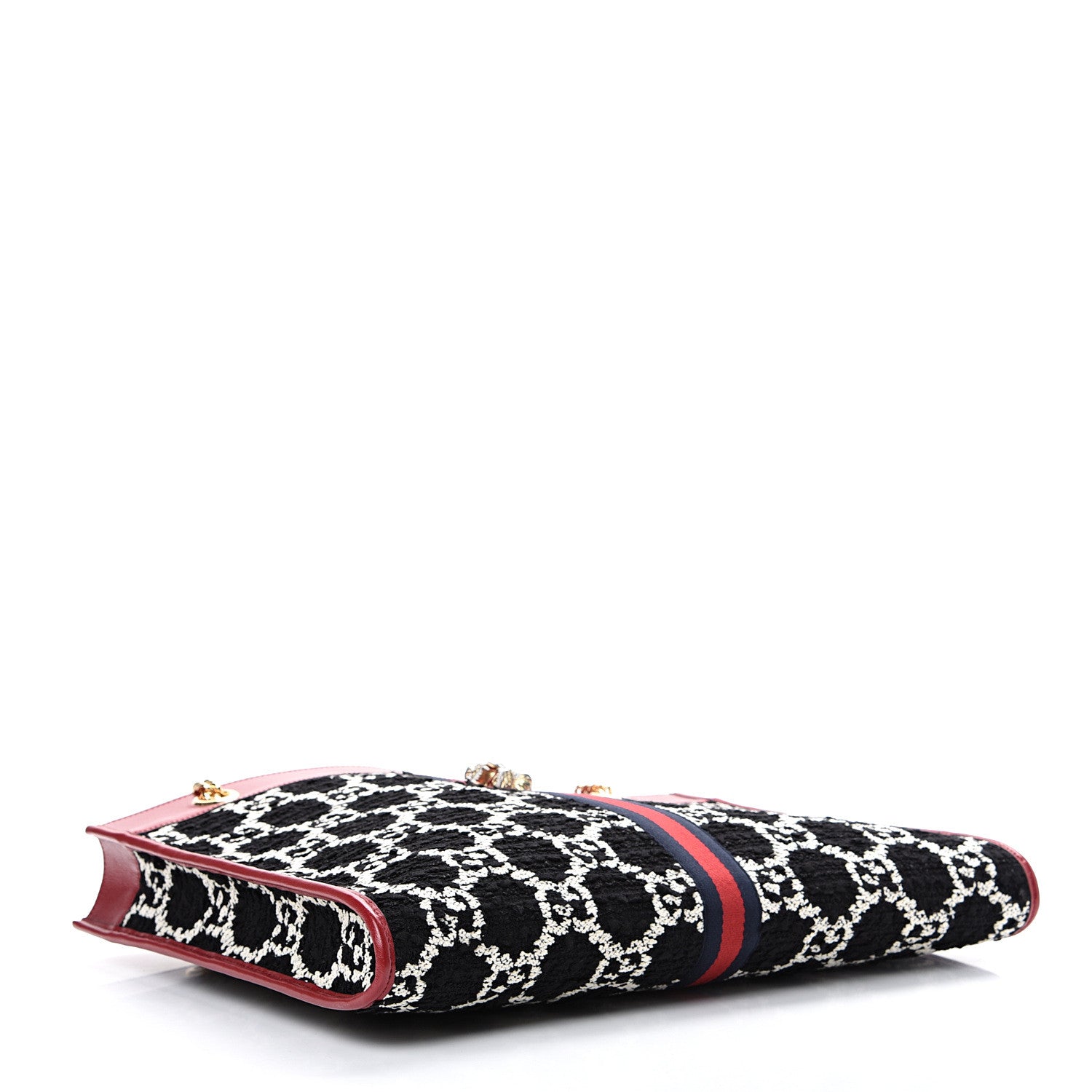 Gucci Tweed GG Monogram Large Rajah Chain Tote Romantic Cherry Black White 4 of 10