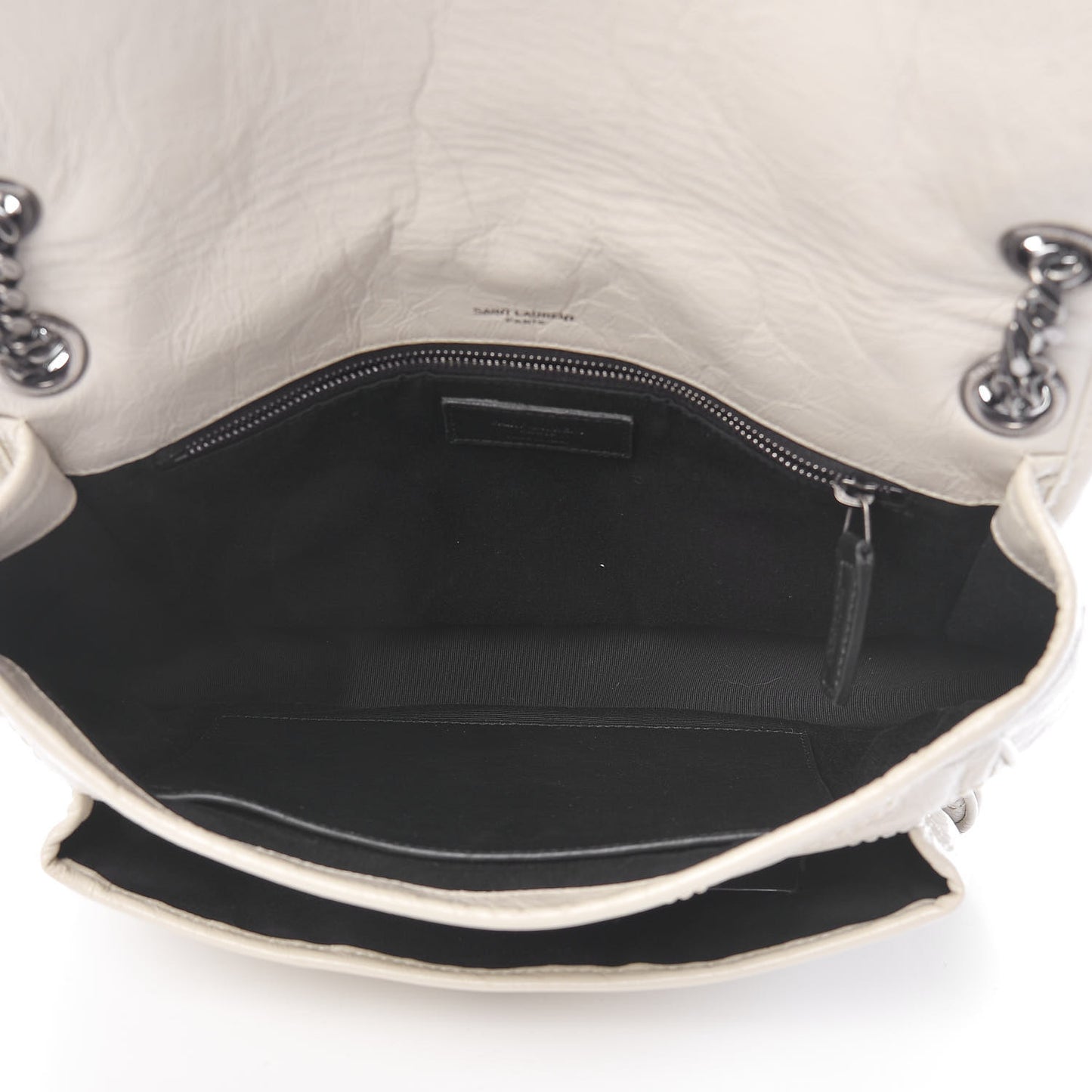 Crinkled Calfskin Matelasse Monogram Medium Niki Chain Satchel Ivory