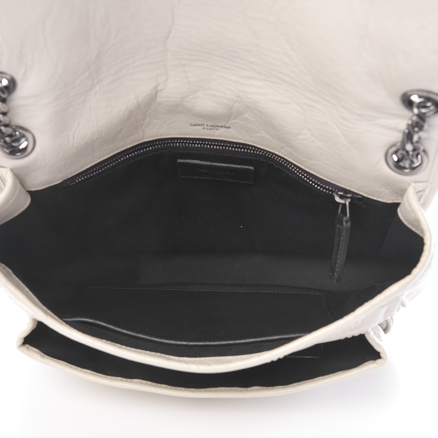Saint Laurent Crinkled Calfskin Matelasse Monogram Medium Niki Chain Satchel Ivory 5 of 14