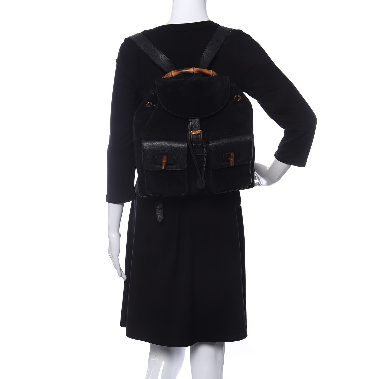 Gucci Suede Bamboo Backpack Black 2 of 10