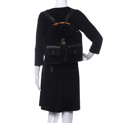 Gucci Suede Bamboo Backpack Black 2 of 10