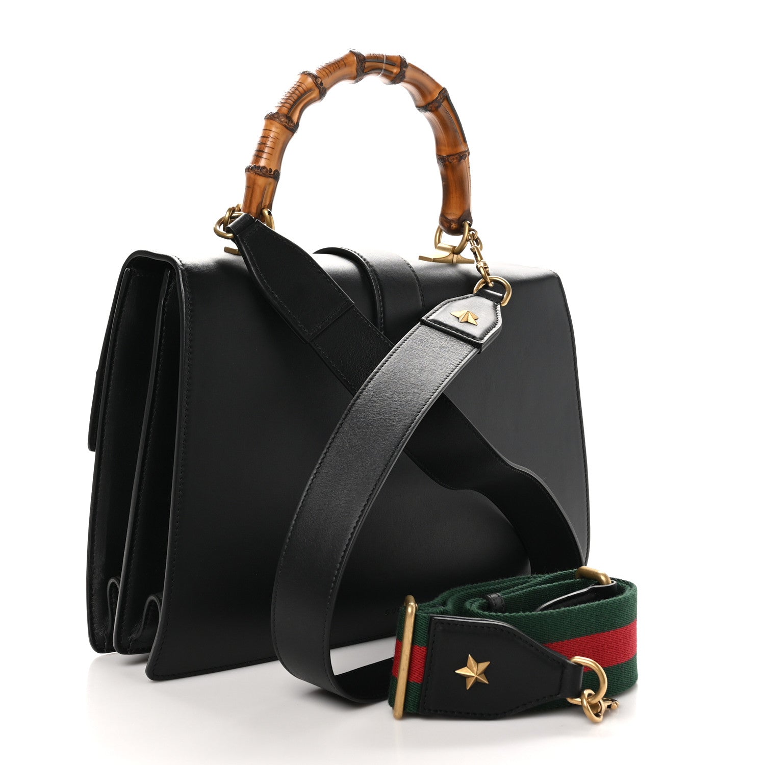 Gucci Calfskin Bamboo Web Large Dionysus Top Handle Bag Black Bright Evergreen Hibiscus Red 3 of 11