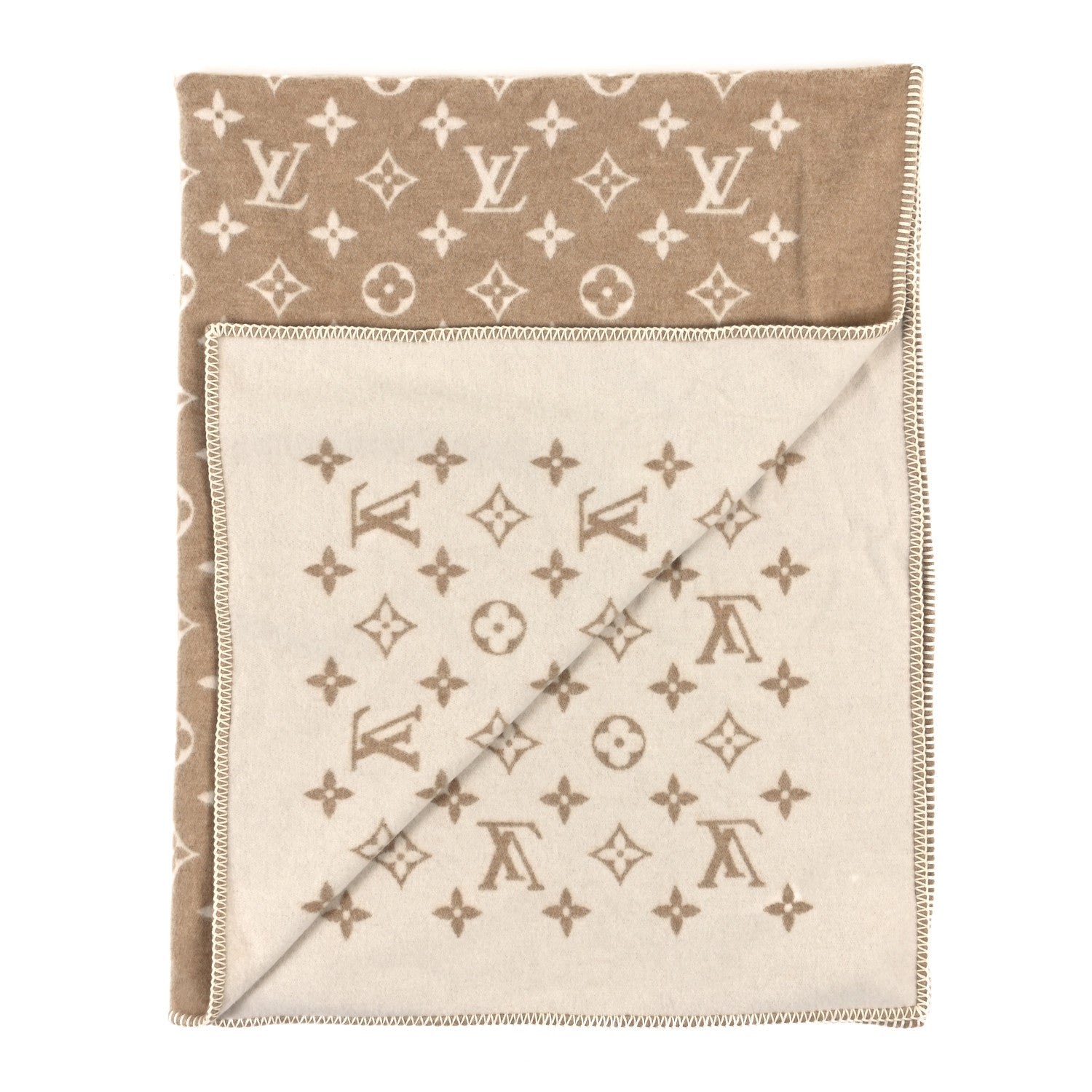 Louis Vuitton Wool Cashmere Monogram Blanket Beige 2 of 3