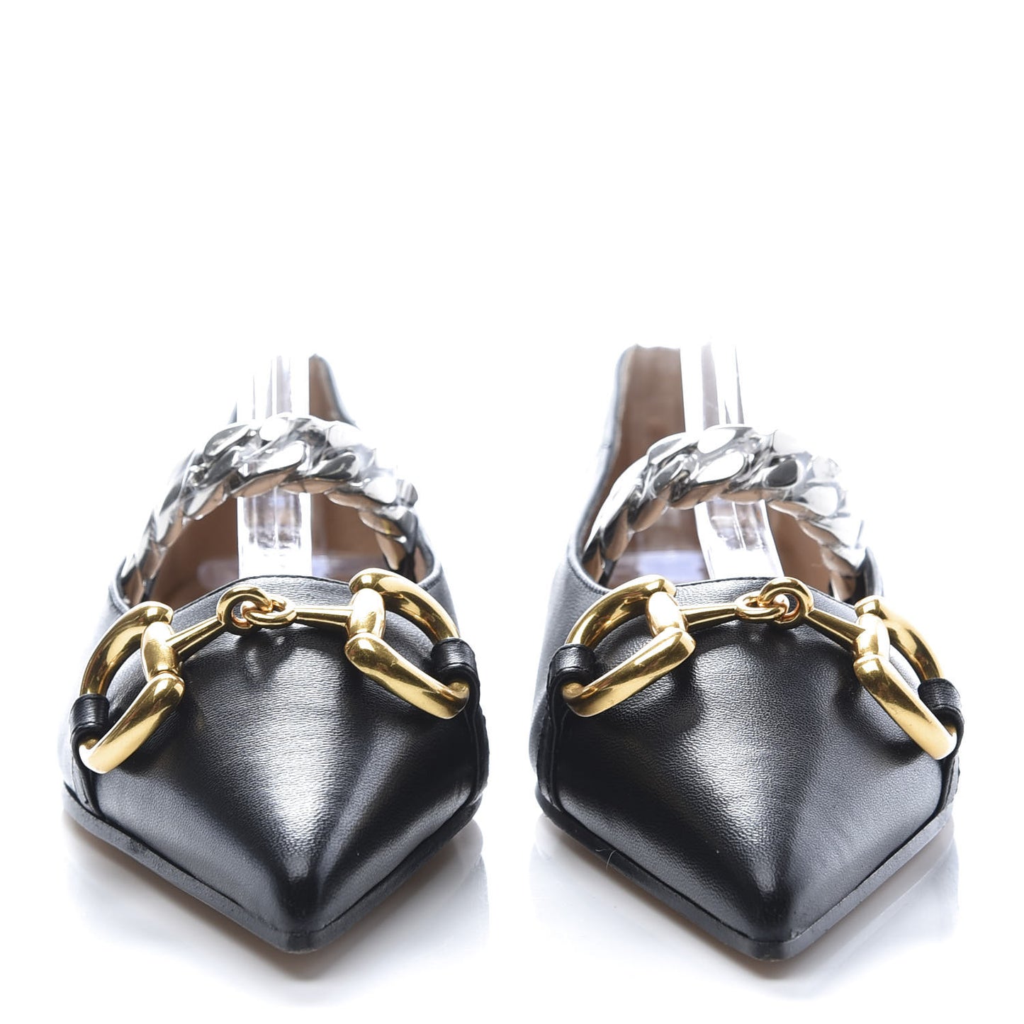 Nappa Lumiere Deva Horsebit Chain Embellished Flats 36 Black