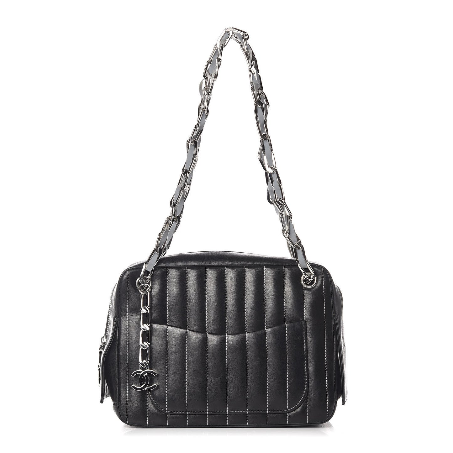 Lambskin Vertical Quilted Mademoiselle Small Camera Case Black