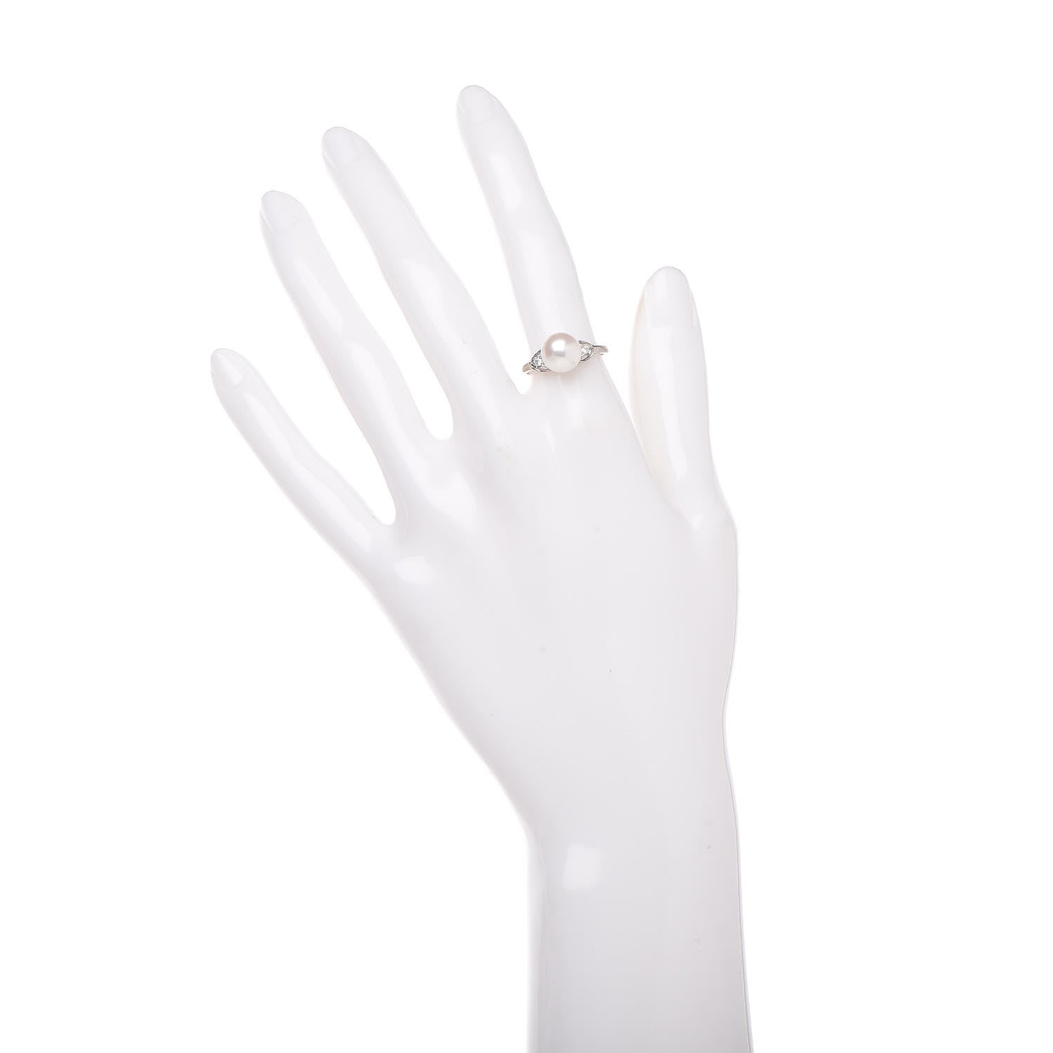 Mikimoto 14K White Gold Diamond Akoya Pearl 8-8.5mm Ring 53 6.25 2 of 5