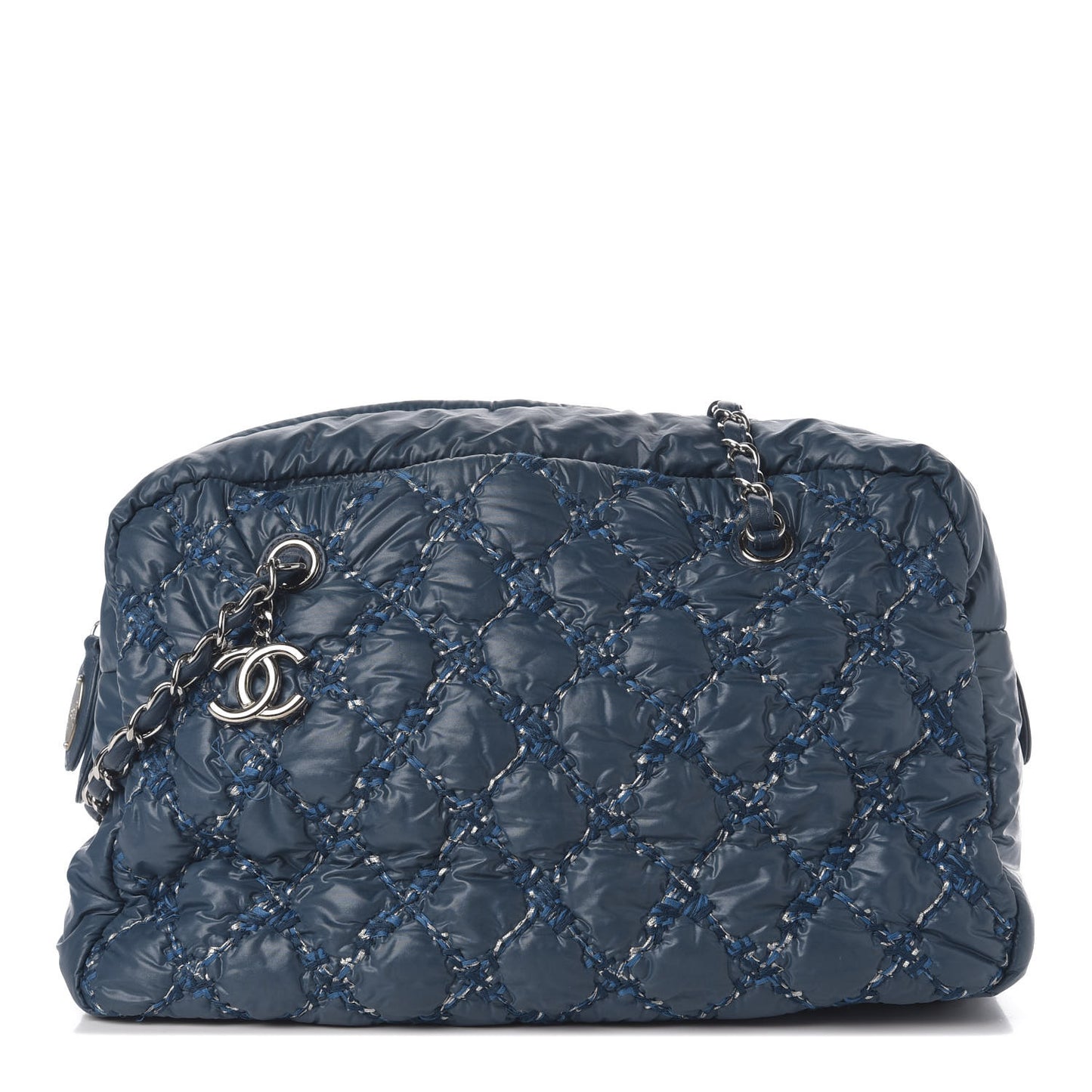 Nylon Quilted Tweed Stitch Bubble Camera Case Blue