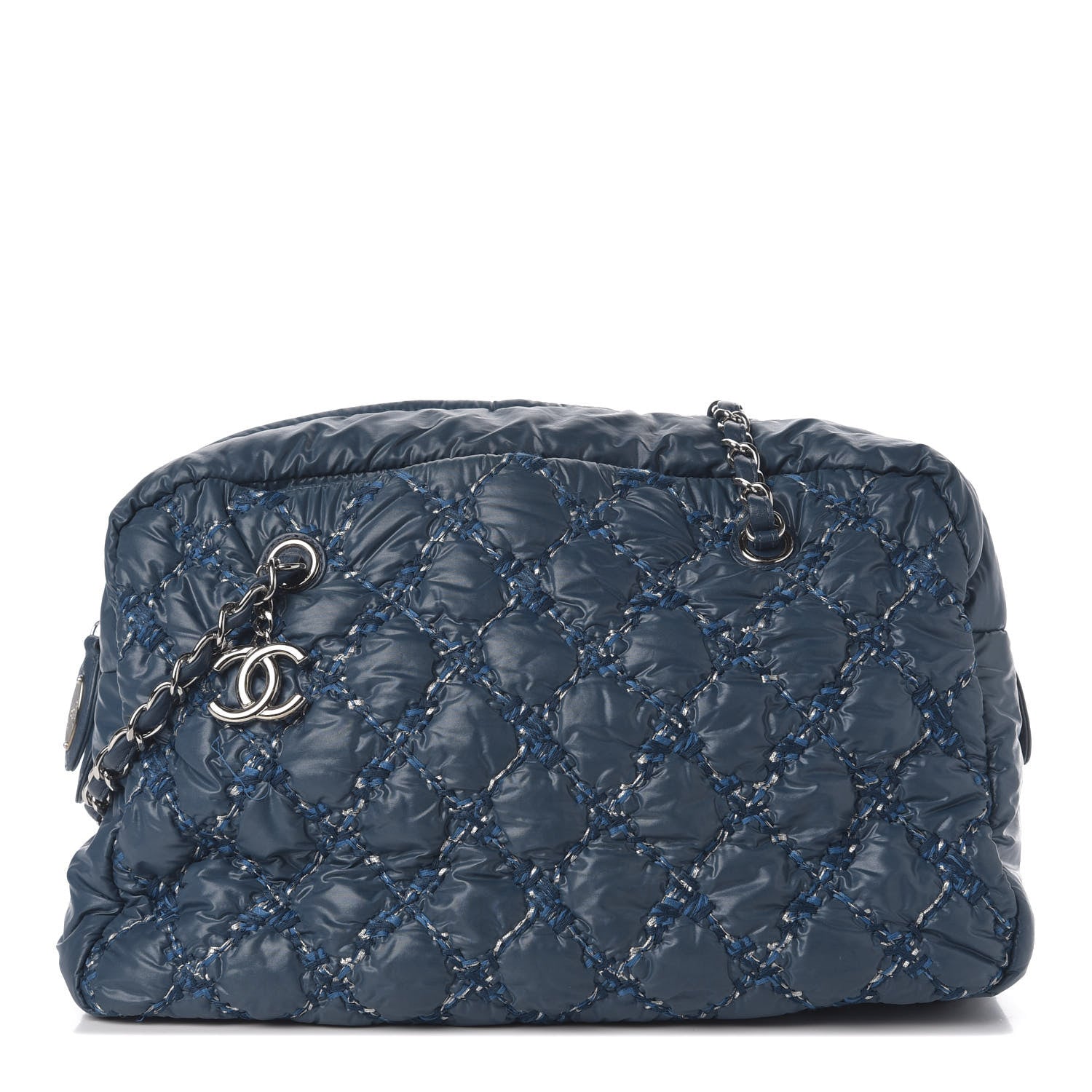 Chanel Nylon Quilted Tweed Stitch Bubble Camera Case Blue 1 of 10