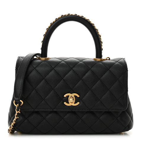 Caviar Quilted Mini Coco Chain Handle Flap Black