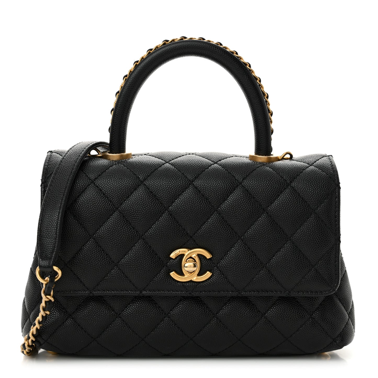 Caviar Quilted Mini Coco Chain Handle Flap Black