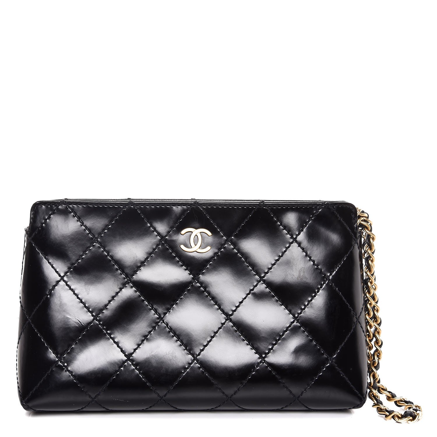 Chanel Glazed Calfskin Quilted CC Wristlet Black 1 of 6