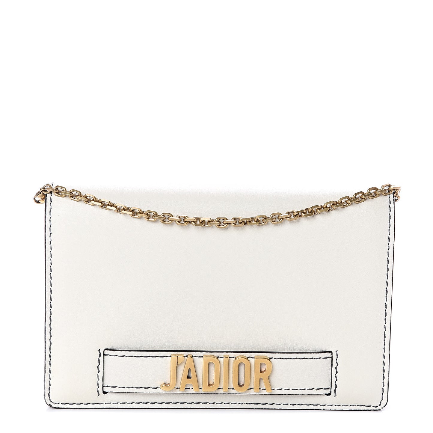 Calfskin J'Adior Wallet on Chain Pouch Off White
