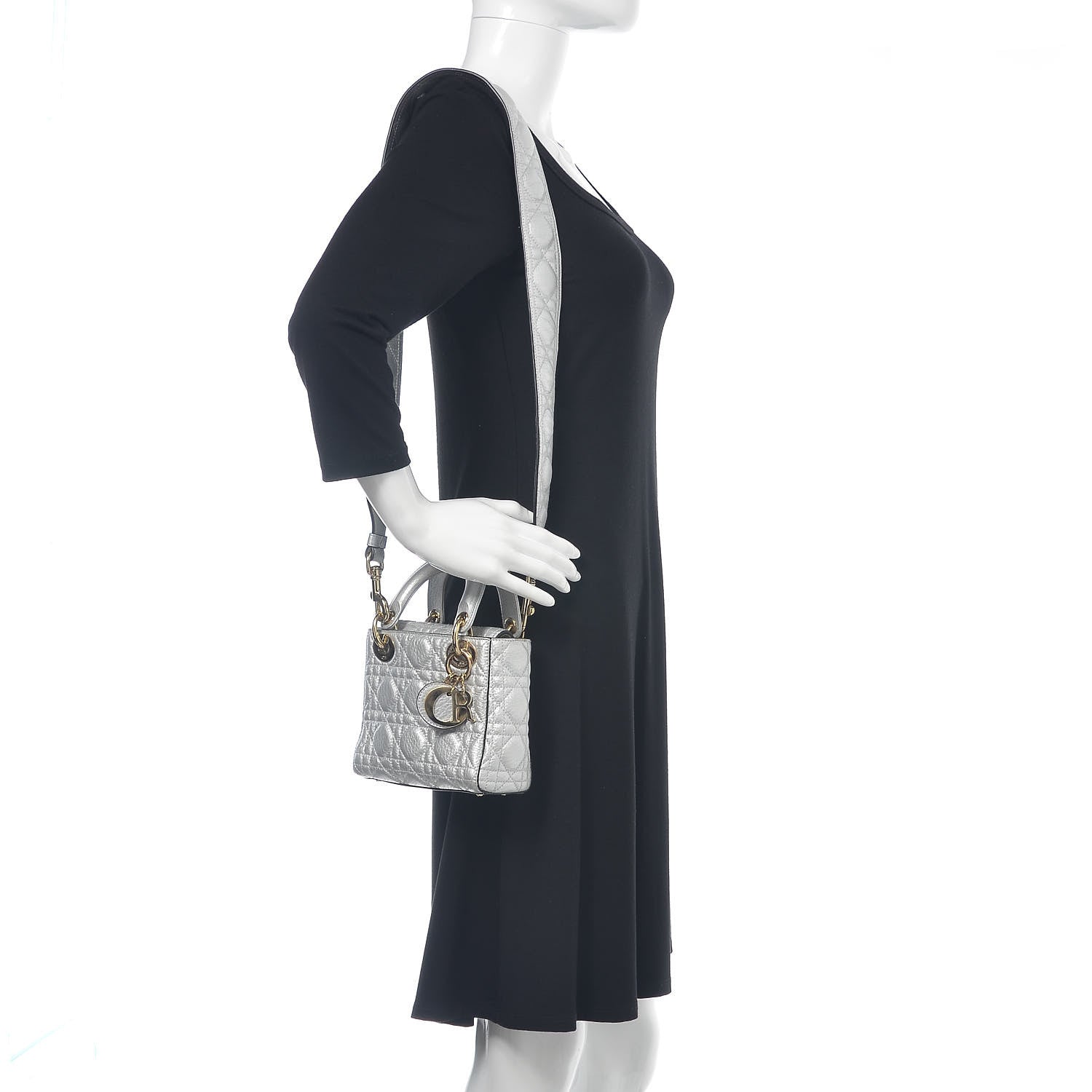 Christian Dior Metallic Grained Calfskin Cannage Mini Lady Dior Silver 2 of 10