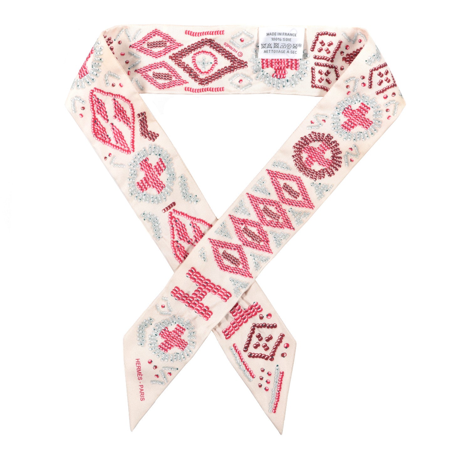 Hermes Silk Kelly En Perles Twilly Creme Framboise 1 of 3