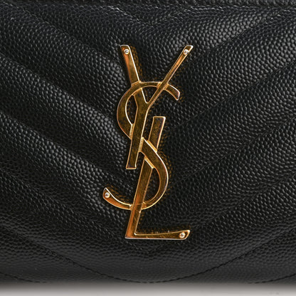 Saint Laurent Grain De Poudre Matelasse Chevron Monogram Zip Around Wallet Black 8 of 11