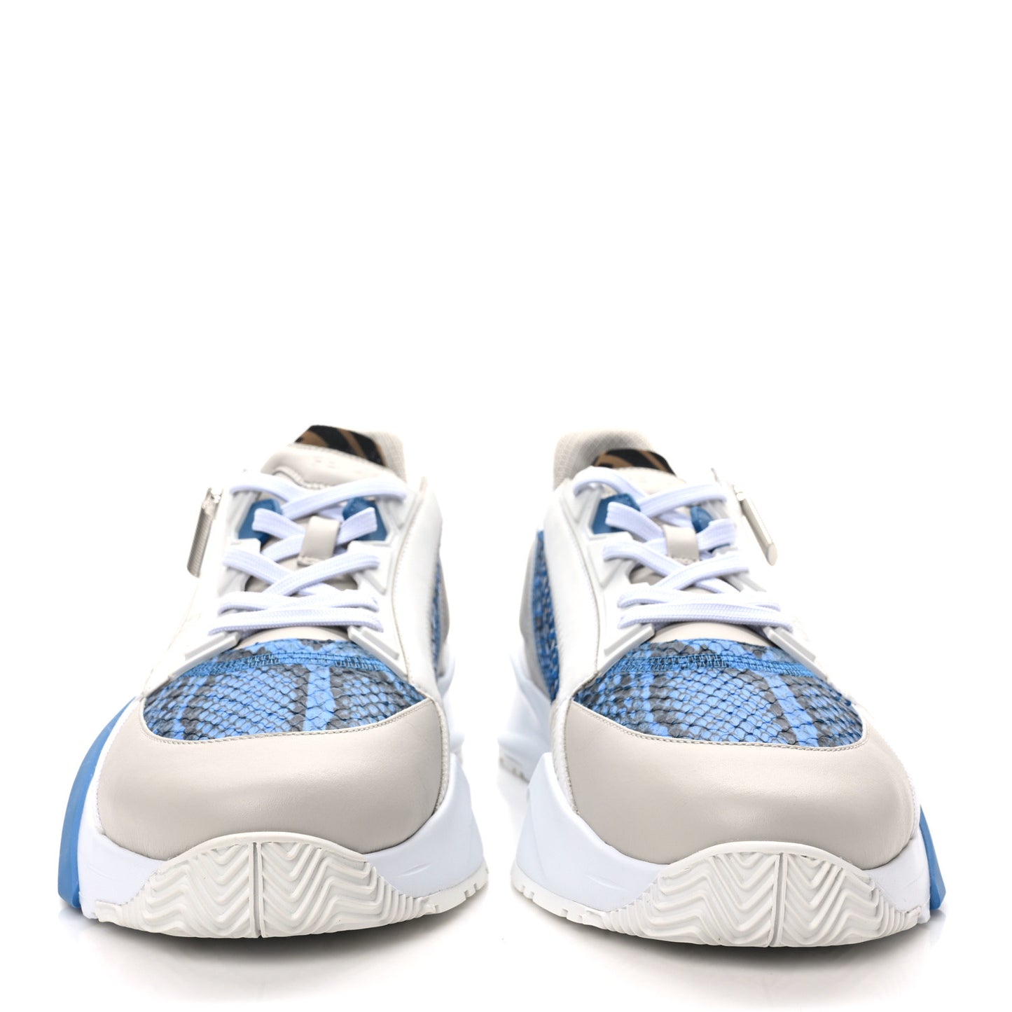 Elaphe Vitello Fabric FF Mens Fendi Flow Low Top Sneakers 10 True Blue Ghiaccio Tabacco Black