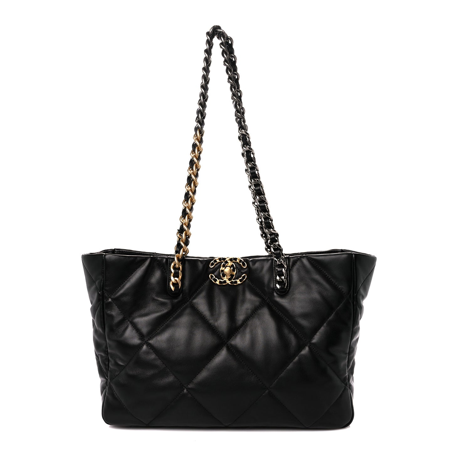 Lambskin Quilted Chanel 19 East West Shopping Bag Black