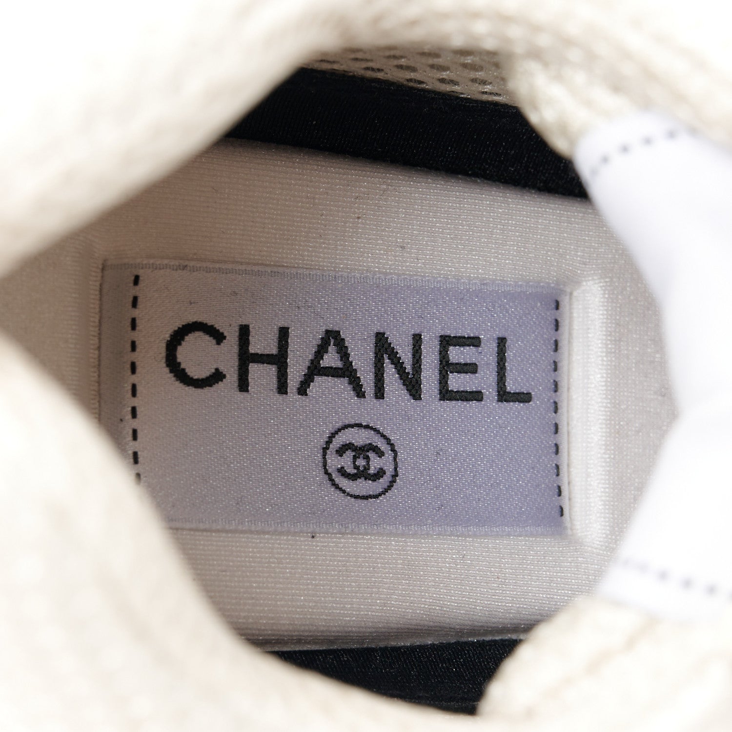 Chanel Fabric Laminated Calfskin Stretch CC Womens Sneakers 38 Ivory White Silver 7 of 8