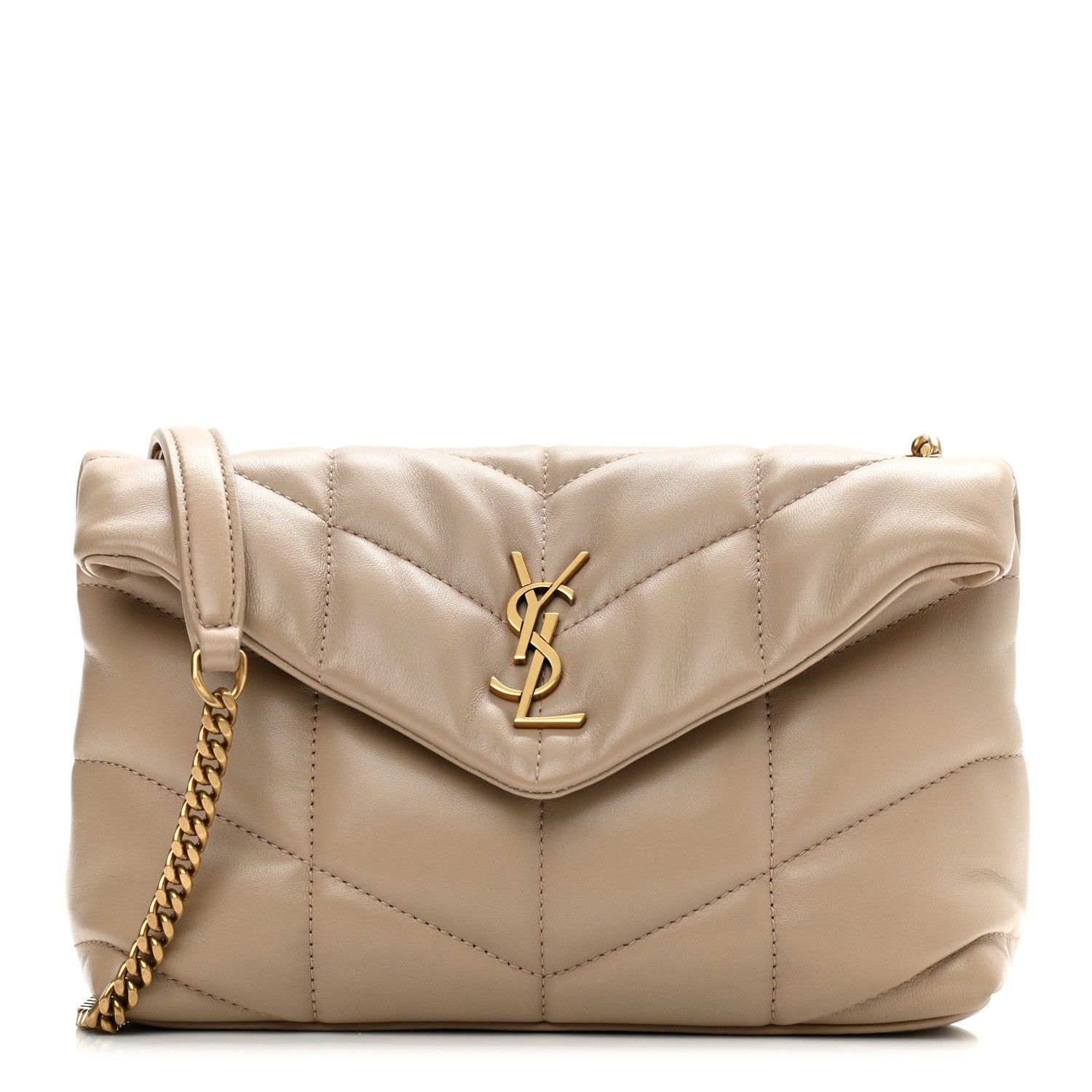 Saint Laurent Lambskin Quilted Toy Loulou Puffer Monogram Chain Satchel Nude Powder 1 of 11