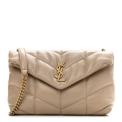 Saint Laurent Lambskin Quilted Toy Loulou Puffer Monogram Chain Satchel Nude Powder 1 of 11